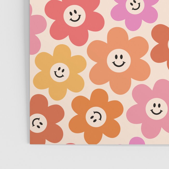 Retro Smiley Flowers Pattern Poster Gallery Image 3