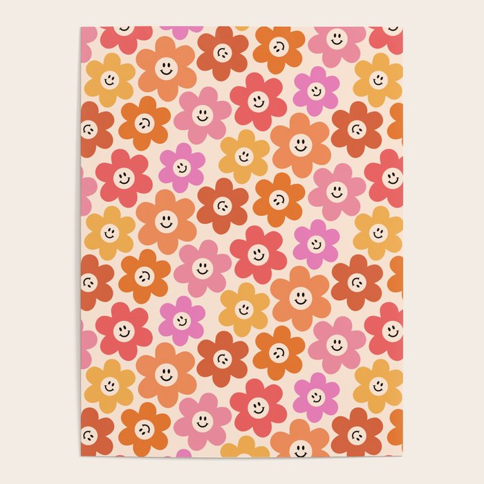 Retro Smiley Flowers Pattern Poster Gallery Image 4