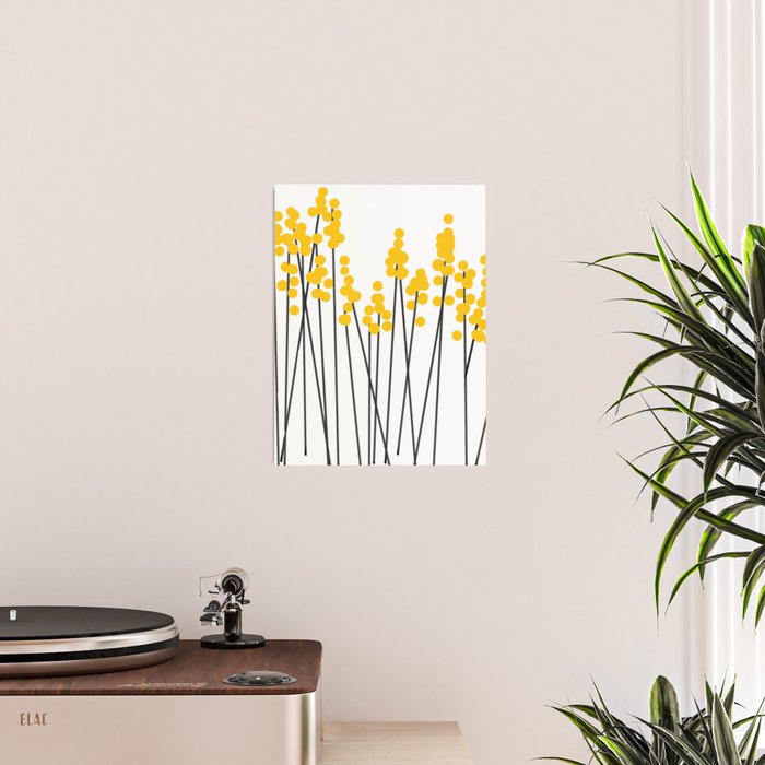 Hello Spring! Yellow/Black Retro Plants on White #decor #society6 #buyart Poster Gallery Image 2