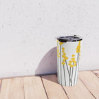 Hello Spring! Yellow/Black Retro Plants on White #decor #society6 #buyart Travel Mug Gallery Image 4