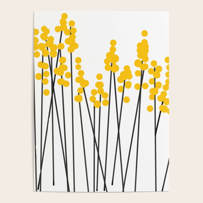 Hello Spring! Yellow/Black Retro Plants on White #decor #society6 #buyart Poster Gallery Image 1