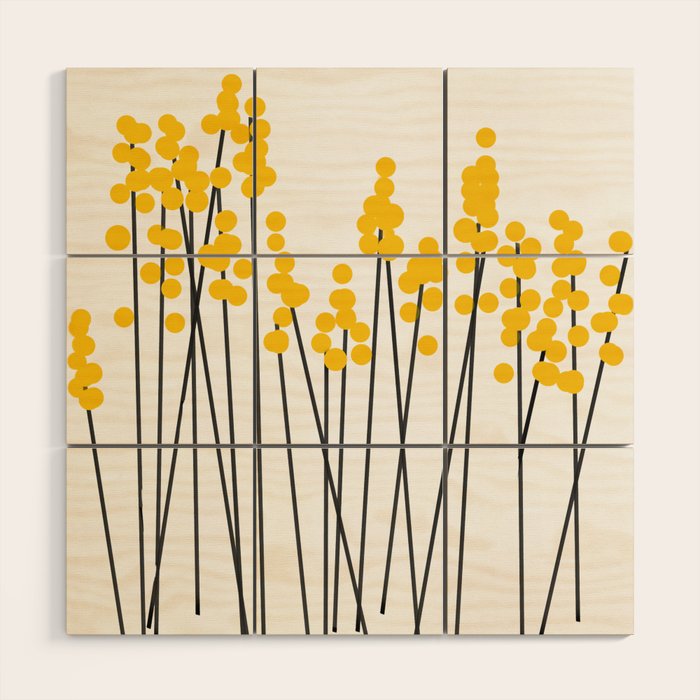 Hello Spring! Yellow/Black Retro Plants on White #decor #society6 #buyart Wood Wall Art Gallery Image 1