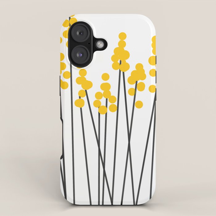 Hello Spring! Yellow/Black Retro Plants on White #decor #society6 #buyart iPhone Case Gallery Image 1