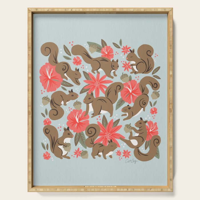 Squirrels & Blooms - Russet & Coral Serving Tray Gallery Image 1