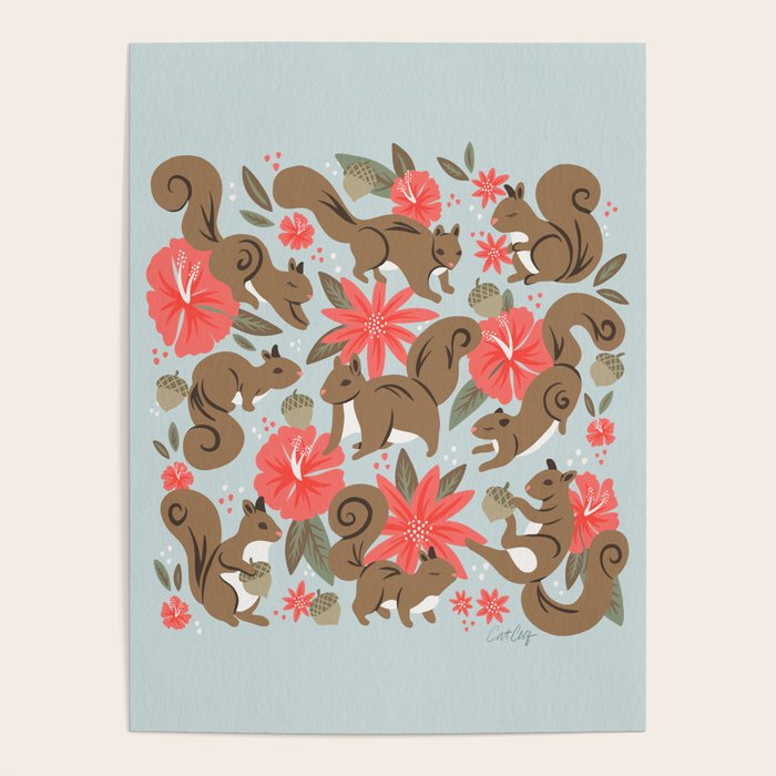 Squirrels & Blooms - Russet & Coral Poster Gallery Image 4