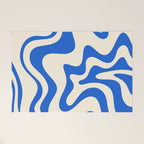 Retro Liquid Swirl Abstract Pattern in Cobalt Blue Cream Welcome Mat Gallery Image 1