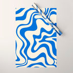 Retro Liquid Swirl Abstract Pattern in Cobalt Blue Cream Wrapping Paper Gallery Image 1