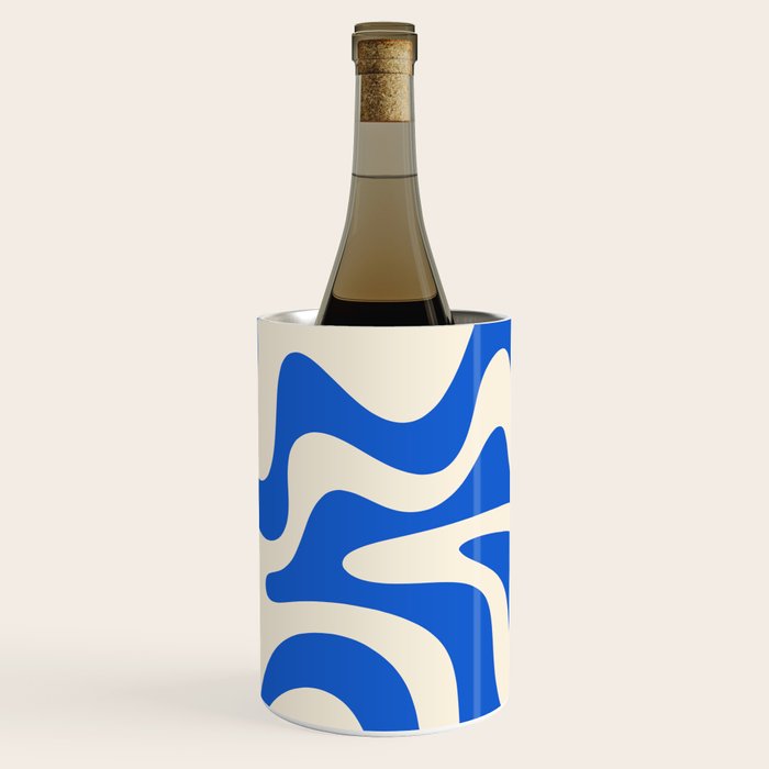 Retro Liquid Swirl Abstract Pattern in Cobalt Blue Cream Wine Chiller Gallery Image 3