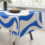 Retro Liquid Swirl Abstract Pattern in Cobalt Blue Cream Tablecloth Gallery Image 3