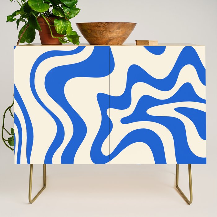 Retro Liquid Swirl Abstract Pattern in Cobalt Blue Cream Credenza Gallery Image 1