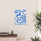 Retro Liquid Swirl Abstract Pattern in Cobalt Blue Cream Poster Gallery Image 2