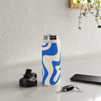 Retro Liquid Swirl Abstract Pattern in Cobalt Blue Cream Water Bottle Gallery Image 4