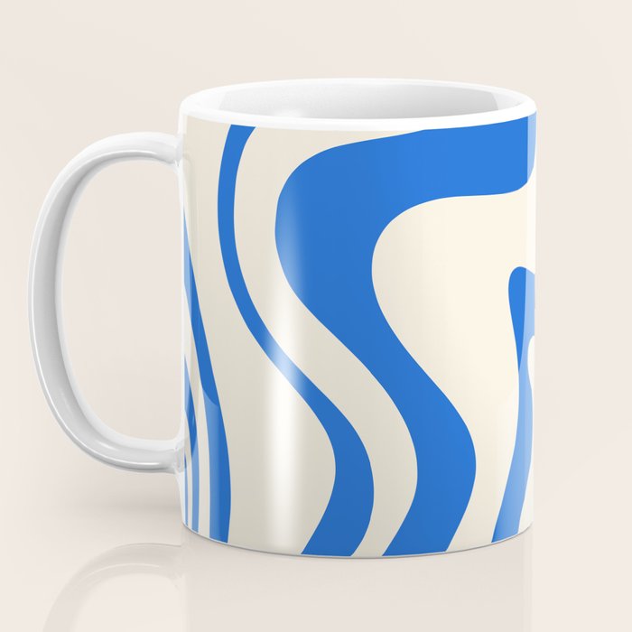 Retro Liquid Swirl Abstract Pattern in Cobalt Blue Cream Coffee Mug Gallery Image 3