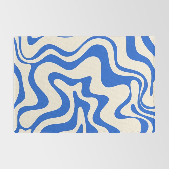 Retro Liquid Swirl Abstract Pattern in Cobalt Blue Cream Rug Gallery Image 2