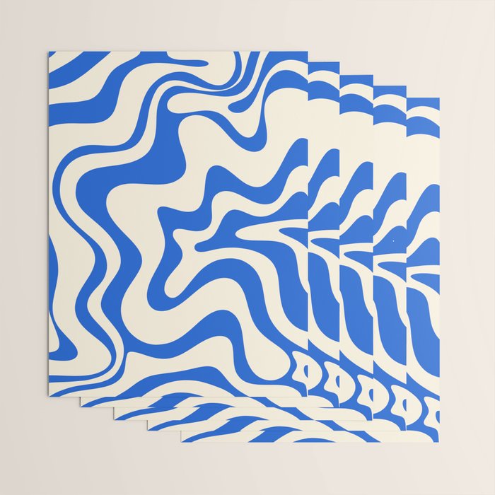Retro Liquid Swirl Abstract Pattern in Cobalt Blue Cream Wrapping Paper Gallery Image 3
