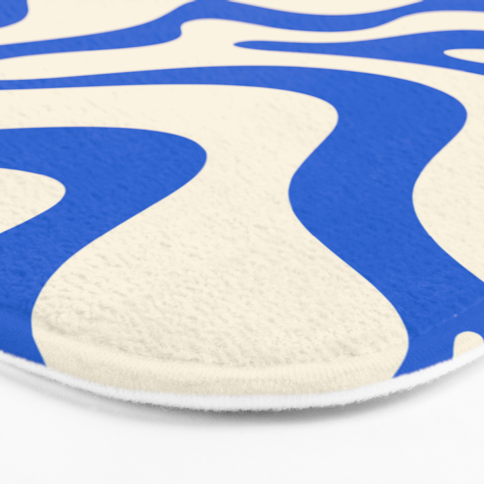 Retro Liquid Swirl Abstract Pattern in Cobalt Blue Cream Bath Mat Gallery Image 3