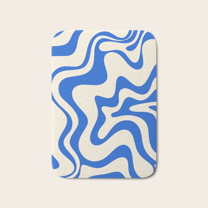 Retro Liquid Swirl Abstract Pattern in Cobalt Blue Cream Bath Mat Gallery Image 1