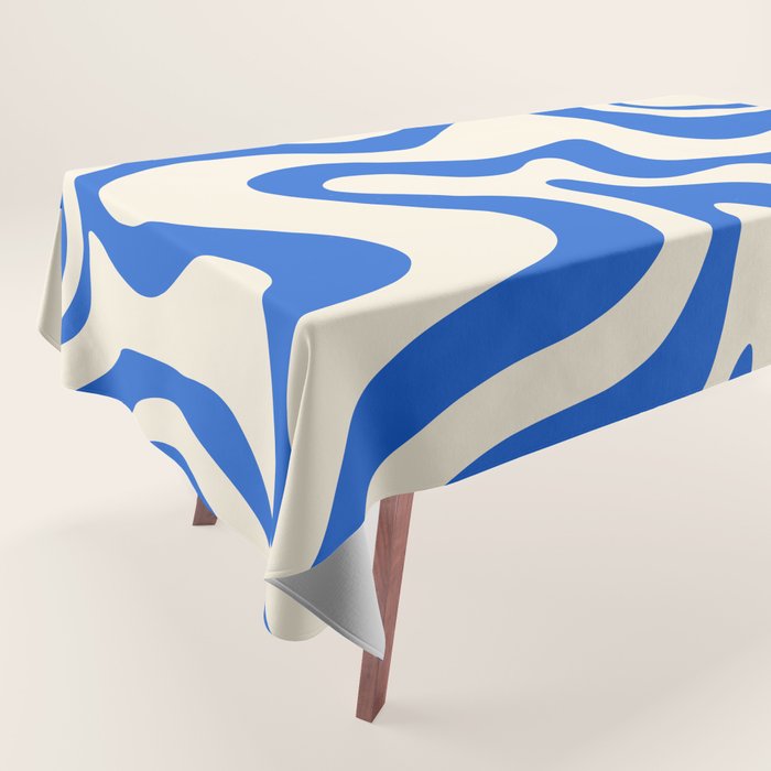 Retro Liquid Swirl Abstract Pattern in Cobalt Blue Cream Tablecloth Gallery Image 1