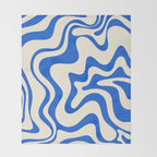 Retro Liquid Swirl Abstract Pattern in Cobalt Blue Cream Throw Blanket Gallery Image 2