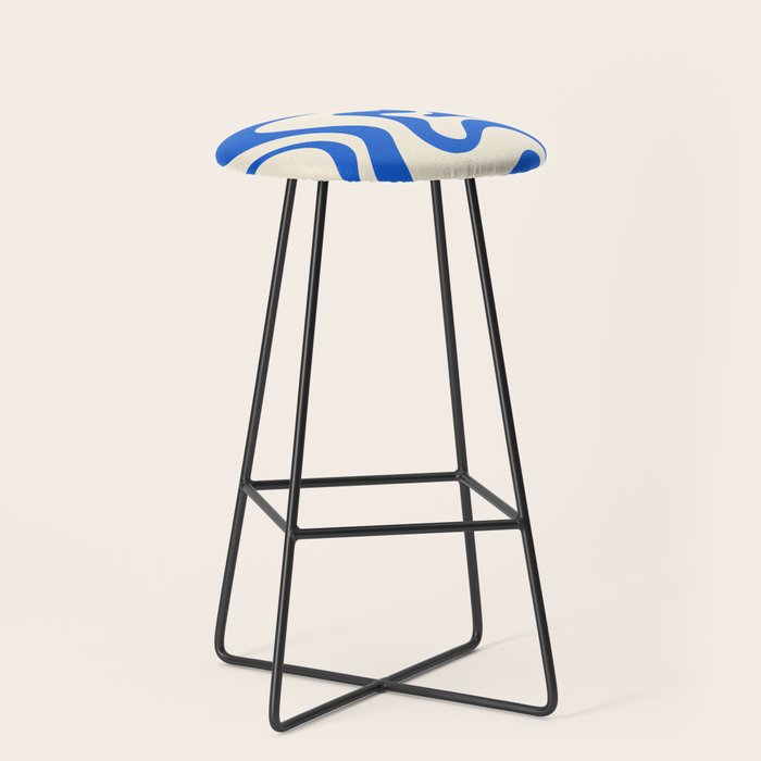 Retro Liquid Swirl Abstract Pattern in Cobalt Blue Cream Stool Gallery Image 1