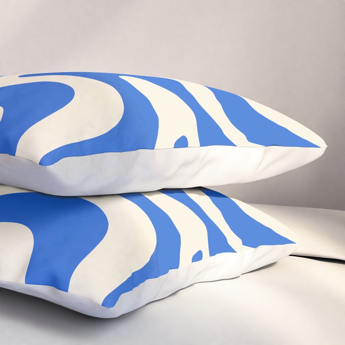 Retro Liquid Swirl Abstract Pattern in Cobalt Blue Cream Pillow Sham Gallery Image 3