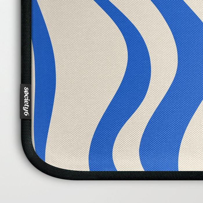 Retro Liquid Swirl Abstract Pattern in Cobalt Blue Cream Laptop Sleeve Gallery Image 3