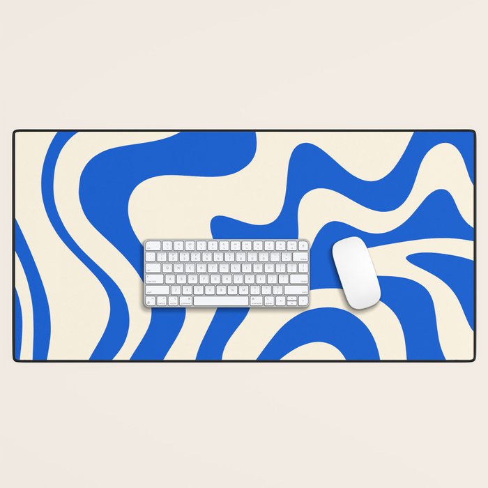 Retro Liquid Swirl Abstract Pattern in Cobalt Blue Cream Desk Mat Gallery Image 1
