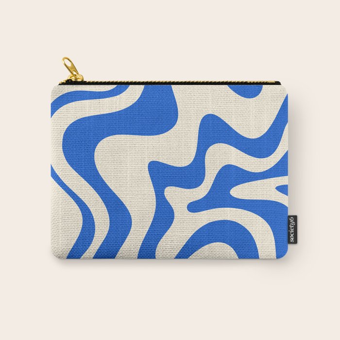 Retro Liquid Swirl Abstract Pattern in Cobalt Blue Cream Carry All Pouch Gallery Image 1