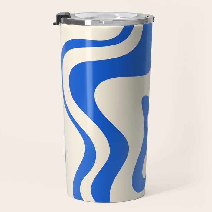 Retro Liquid Swirl Abstract Pattern in Cobalt Blue Cream Travel Mug Gallery Image 3