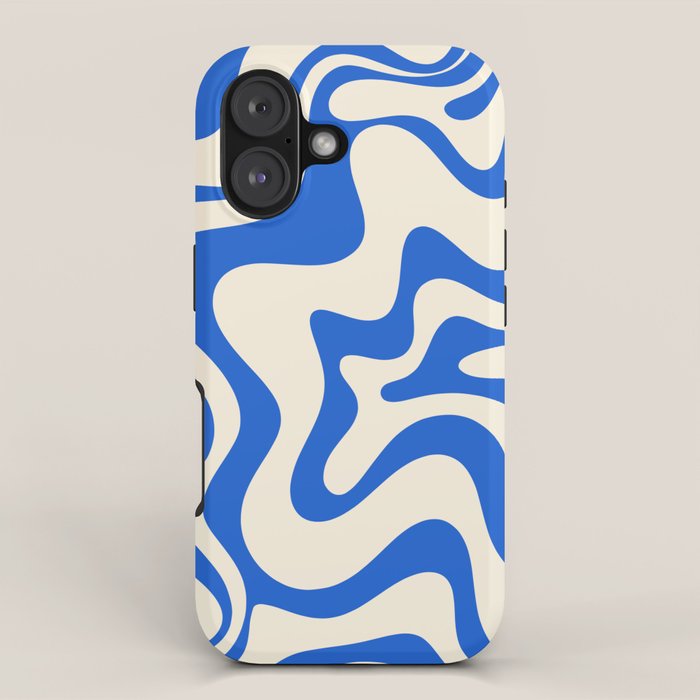 Retro Liquid Swirl Abstract Pattern in Cobalt Blue Cream iPhone Case Gallery Image 1