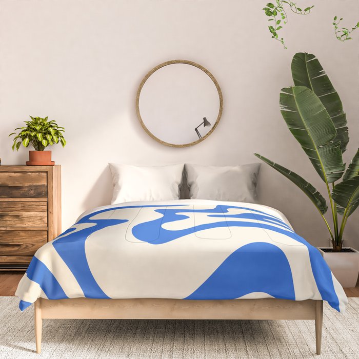 Retro Liquid Swirl Abstract Pattern in Cobalt Blue Cream Comforter Gallery Image 3