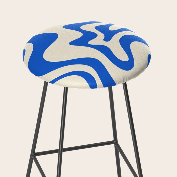 Retro Liquid Swirl Abstract Pattern in Cobalt Blue Cream Stool Gallery Image 2