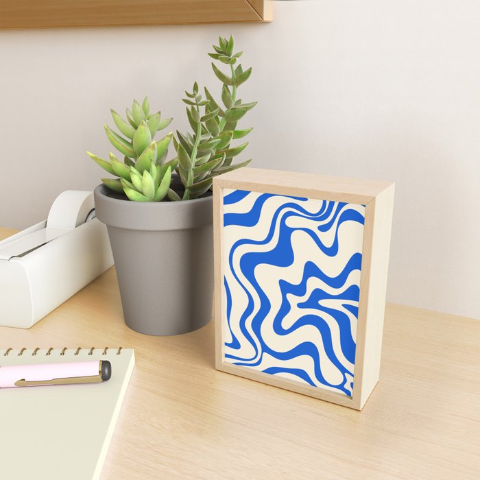 Retro Liquid Swirl Abstract Pattern in Cobalt Blue Cream Mini Art Print Gallery Image 2
