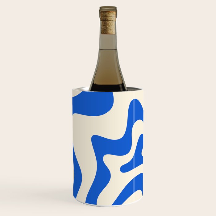 Retro Liquid Swirl Abstract Pattern in Cobalt Blue Cream Wine Chiller Gallery Image 1