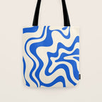 Retro Liquid Swirl Abstract Pattern in Cobalt Blue Cream Tote Bag Gallery Image 1
