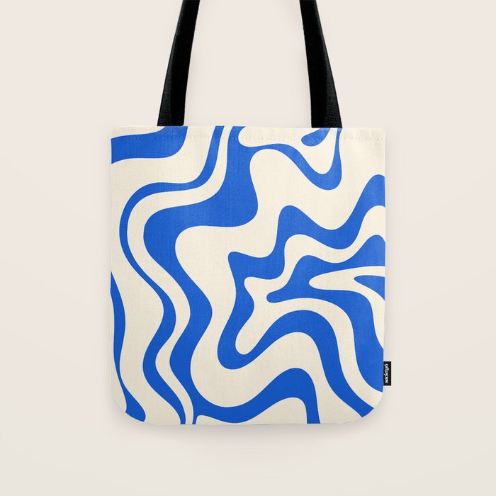 Retro Liquid Swirl Abstract Pattern in Cobalt Blue Cream Tote Bag Gallery Image 1