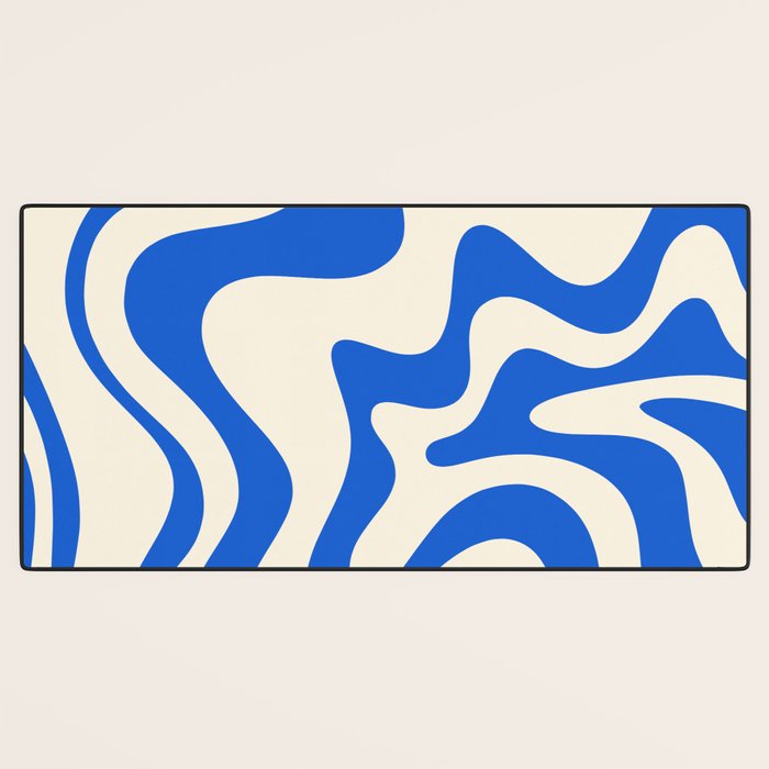 Retro Liquid Swirl Abstract Pattern in Cobalt Blue Cream Desk Mat Gallery Image 3