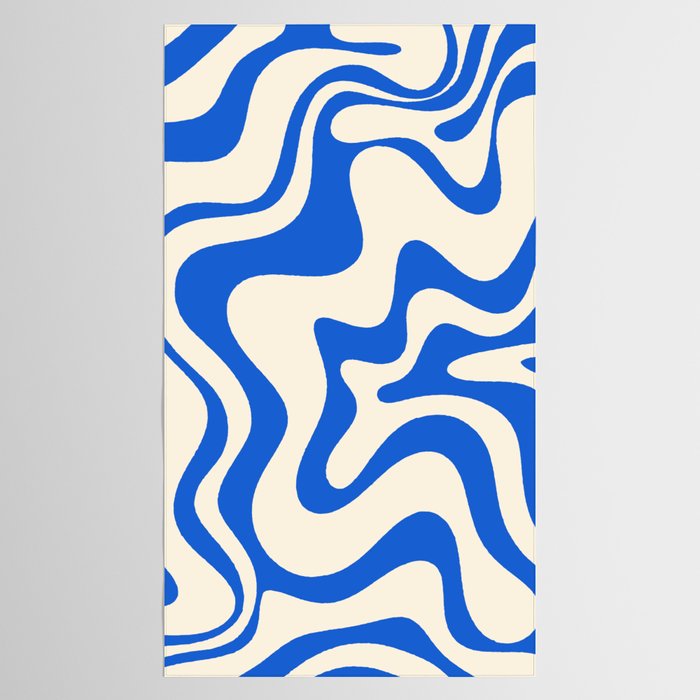 Retro Liquid Swirl Abstract Pattern in Cobalt Blue Cream Tablecloth Gallery Image 2