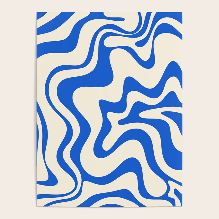 Retro Liquid Swirl Abstract Pattern in Cobalt Blue Cream Poster Gallery Image 4
