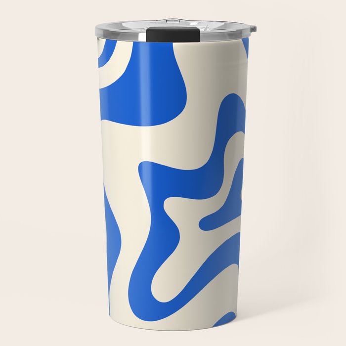 Retro Liquid Swirl Abstract Pattern in Cobalt Blue Cream Travel Mug Gallery Image 1