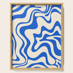 Retro Liquid Swirl Abstract Pattern in Cobalt Blue Cream Serving Tray Gallery Image 1