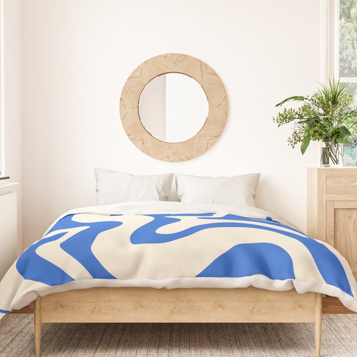 Retro Liquid Swirl Abstract Pattern in Cobalt Blue Cream Duvet Cover Gallery Image 3
