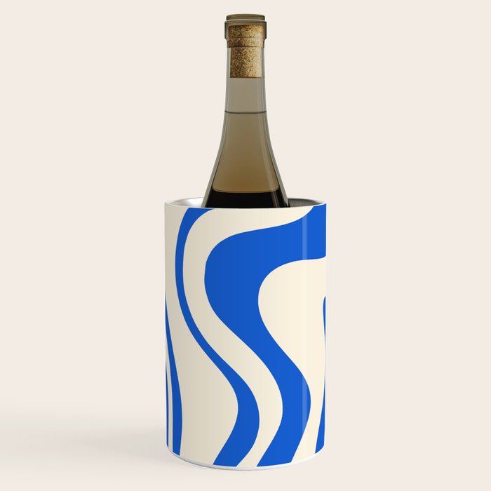 Retro Liquid Swirl Abstract Pattern in Cobalt Blue Cream Wine Chiller Gallery Image 2