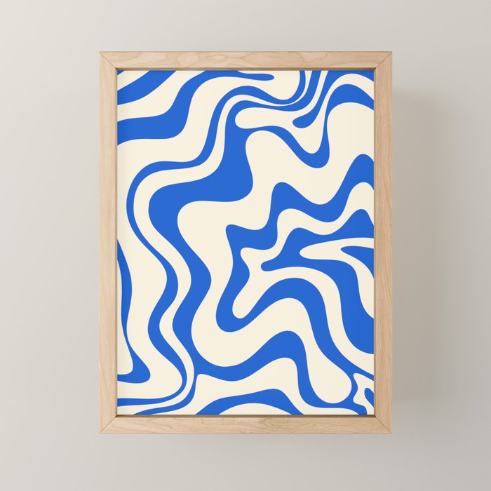 Retro Liquid Swirl Abstract Pattern in Cobalt Blue Cream Mini Art Print Gallery Image 1