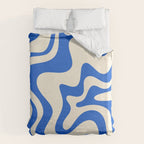 Retro Liquid Swirl Abstract Pattern in Cobalt Blue Cream Duvet Cover Gallery Image 6
