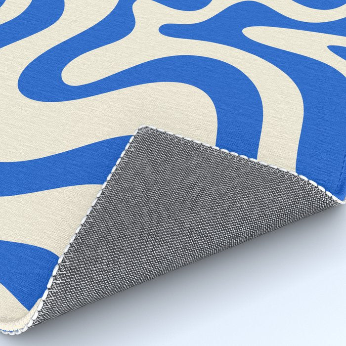 Retro Liquid Swirl Abstract Pattern in Cobalt Blue Cream Rug Gallery Image 4
