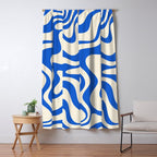 Retro Liquid Swirl Abstract Pattern in Cobalt Blue Cream Window Curtain Gallery Image 5