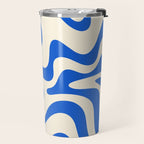 Retro Liquid Swirl Abstract Pattern in Cobalt Blue Cream Travel Mug Gallery Image 2