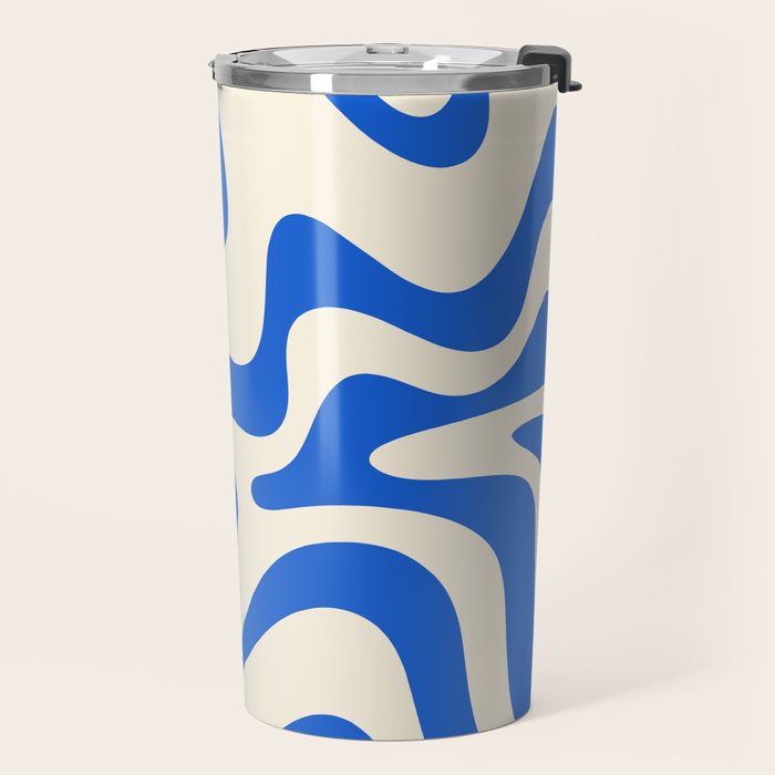 Retro Liquid Swirl Abstract Pattern in Cobalt Blue Cream Travel Mug Gallery Image 2