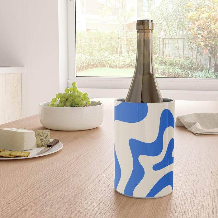 Retro Liquid Swirl Abstract Pattern in Cobalt Blue Cream Wine Chiller Gallery Image 4